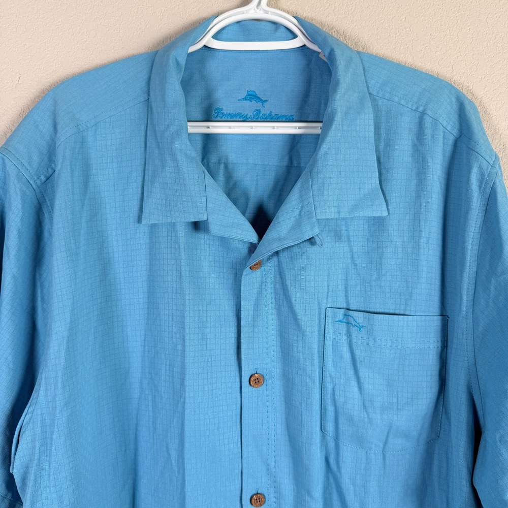 Tommy Bahama Silk Blend Hawaiian Shirt Button Up Mens XXL Blue IslandZone S/S - Picture 2 of 8